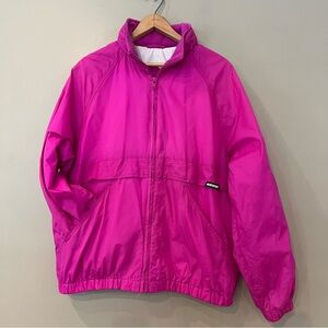 Vintage 90s Windbreaker Bomber Windsor Bay Lined Hot Pink Sz‎ L Tucked Hood Rave
